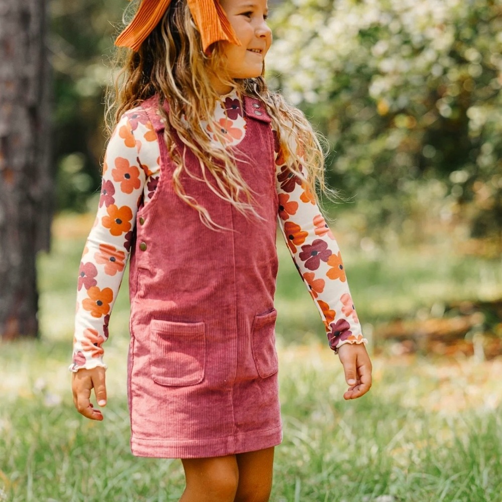 EUC 8y Cheeky Plum Burgundy Corduroy Dress with Floral Accents